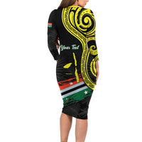 Personalised Vanuatu Penama Day Family Matching Long Sleeve Bodycon Dress and Hawaiian Shirt Grunge Flag Style LT05 - Polynesian Pride