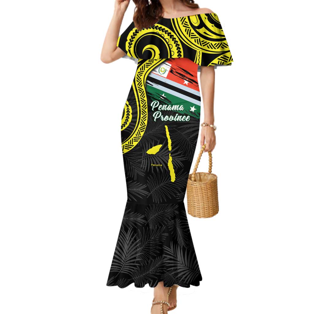 Personalised Vanuatu Penama Day Family Matching Mermaid Dress and Hawaiian Shirt Grunge Flag Style LT05 Mom's Dress Black - Polynesian Pride