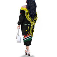 Personalised Vanuatu Penama Day Family Matching Off The Shoulder Long Sleeve Dress and Hawaiian Shirt Grunge Flag Style - Polynesian Pride