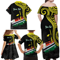 Personalised Vanuatu Penama Day Family Matching Off Shoulder Maxi Dress and Hawaiian Shirt Grunge Flag Style - Polynesian Pride