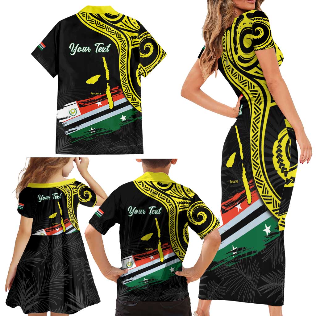 Personalised Vanuatu Penama Day Family Matching Short Sleeve Bodycon Dress and Hawaiian Shirt Grunge Flag Style LT05 - Polynesian Pride