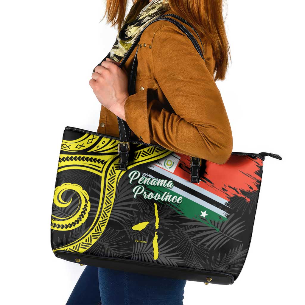Vanuatu Penama Day Leather Tote Bag Grunge Flag Style - Polynesian Pride