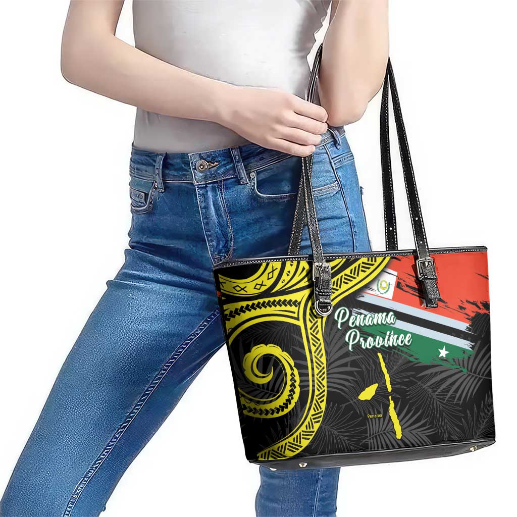 Vanuatu Penama Day Leather Tote Bag Grunge Flag Style - Polynesian Pride