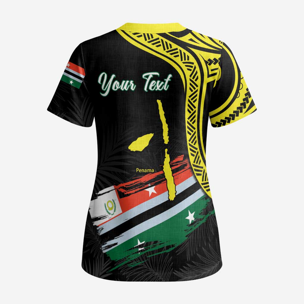 Personalised Vanuatu Penama Day Scrub Top Grunge Flag Style - Polynesian Pride