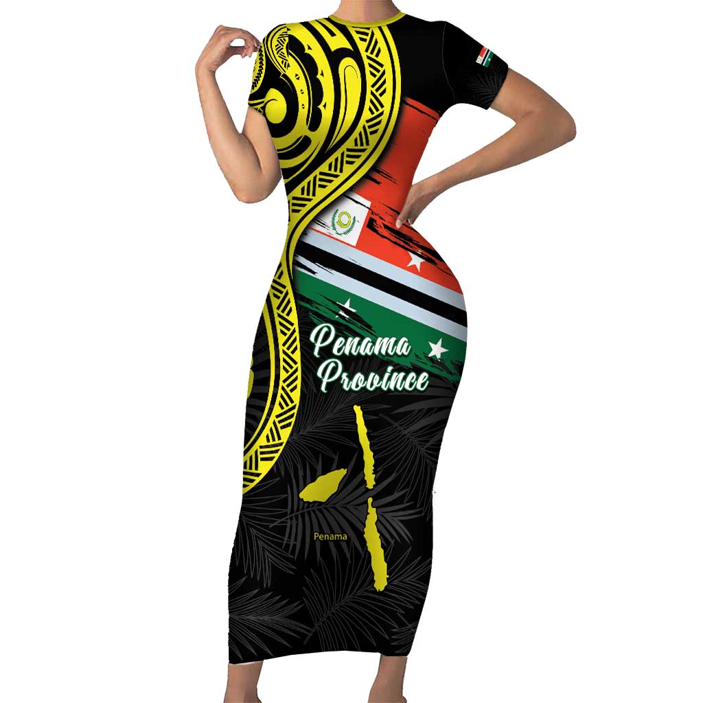 Personalised Vanuatu Penama Day Short Sleeve Bodycon Dress Grunge Flag Style - Polynesian Pride