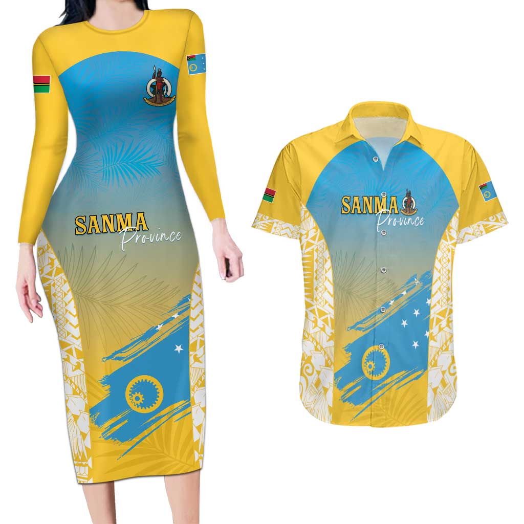 Personalised Vanuatu Sanma Day Couples Matching Long Sleeve Bodycon Dress and Hawaiian Shirt Special Style - Polynesian Pride