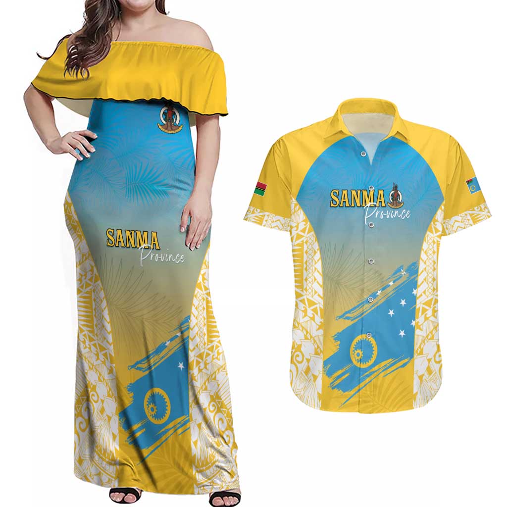 Personalised Vanuatu Sanma Day Couples Matching Off Shoulder Maxi Dress and Hawaiian Shirt Special Style LT05 Yellow - Polynesian Pride
