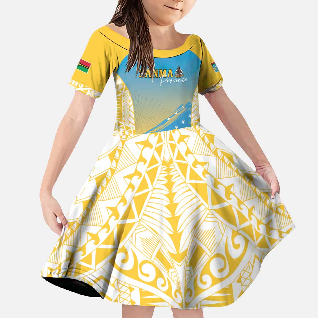 Personalised Vanuatu Sanma Day Family Matching Long Sleeve Bodycon Dress and Hawaiian Shirt Special Style LT05 Daughter's Dress Yellow - Polynesian Pride