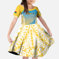 Personalised Vanuatu Sanma Day Family Matching Long Sleeve Bodycon Dress and Hawaiian Shirt Special Style LT05 Daughter's Dress Yellow - Polynesian Pride