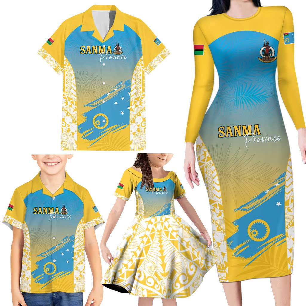 Personalised Vanuatu Sanma Day Family Matching Long Sleeve Bodycon Dress and Hawaiian Shirt Special Style LT05 - Polynesian Pride