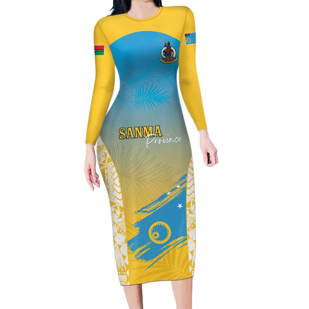 Personalised Vanuatu Sanma Day Family Matching Long Sleeve Bodycon Dress and Hawaiian Shirt Special Style LT05 Mom's Dress Yellow - Polynesian Pride