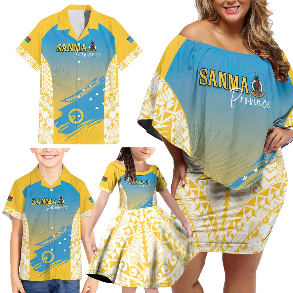 Personalised Vanuatu Sanma Day Family Matching Off Shoulder Short Dress and Hawaiian Shirt Special Style - Polynesian Pride
