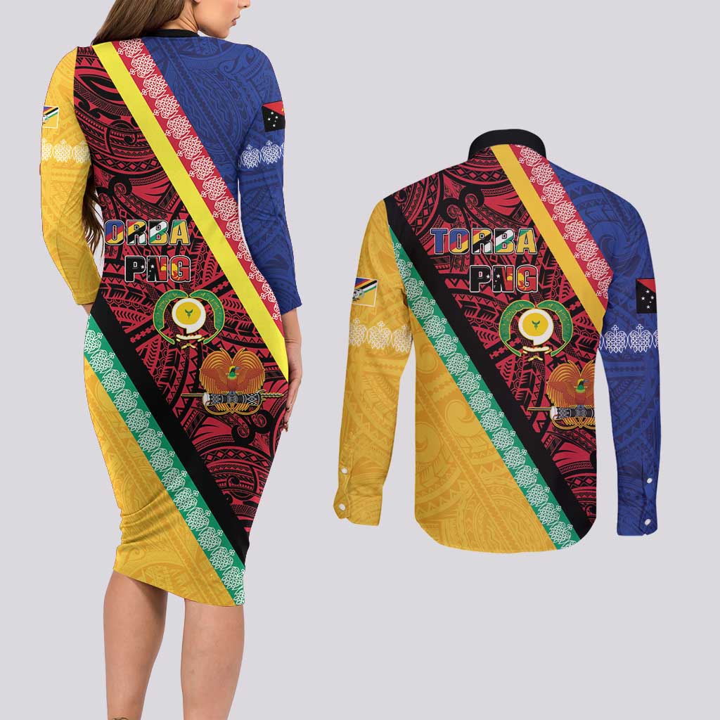 Love Torba PNG Day Couples Matching Long Sleeve Bodycon Dress and Long Sleeve Button Shirt Together We Grow - Polynesian Pride