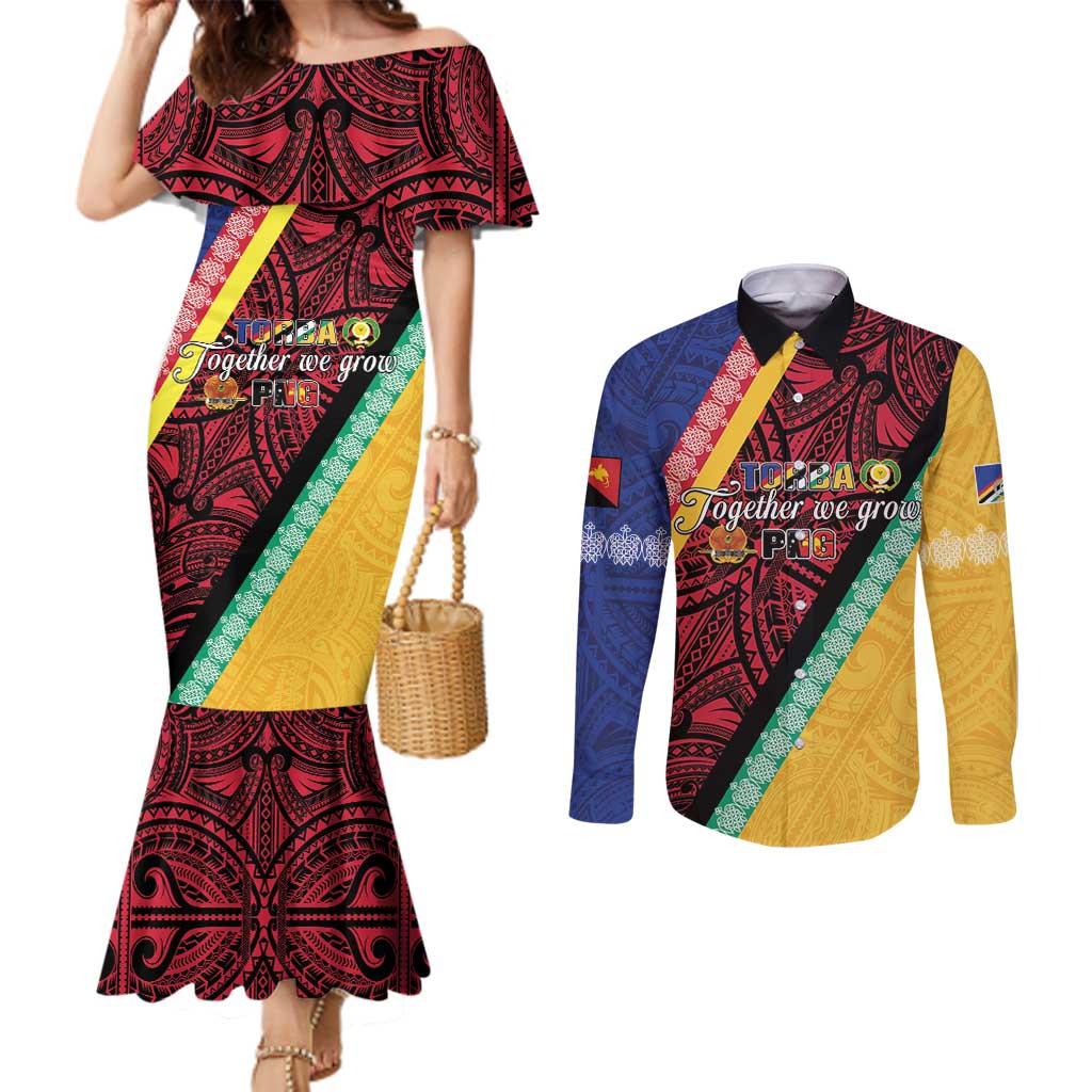 Love Torba PNG Day Couples Matching Mermaid Dress and Long Sleeve Button Shirt Together We Grow - Polynesian Pride