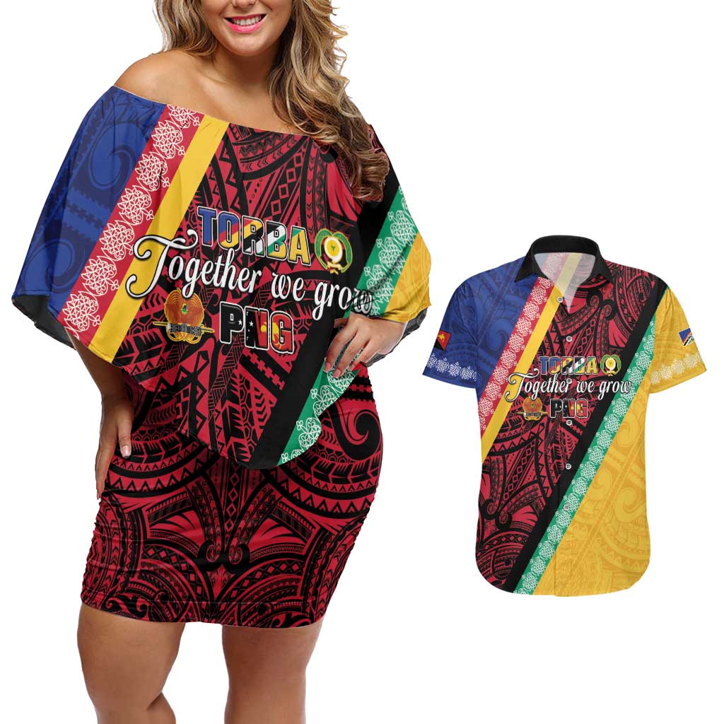 Love Torba PNG Day Couples Matching Off Shoulder Short Dress and Hawaiian Shirt Together We Grow - Polynesian Pride