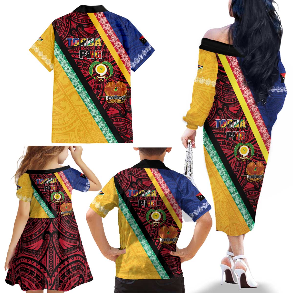 Love Torba PNG Day Family Matching Off The Shoulder Long Sleeve Dress and Hawaiian Shirt Together We Grow - Polynesian Pride