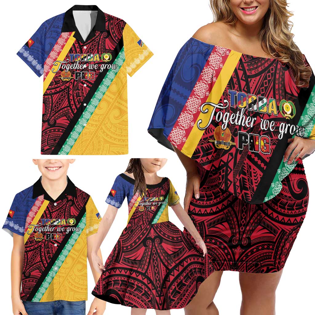 Love Torba PNG Day Family Matching Off Shoulder Short Dress and Hawaiian Shirt Together We Grow - Polynesian Pride