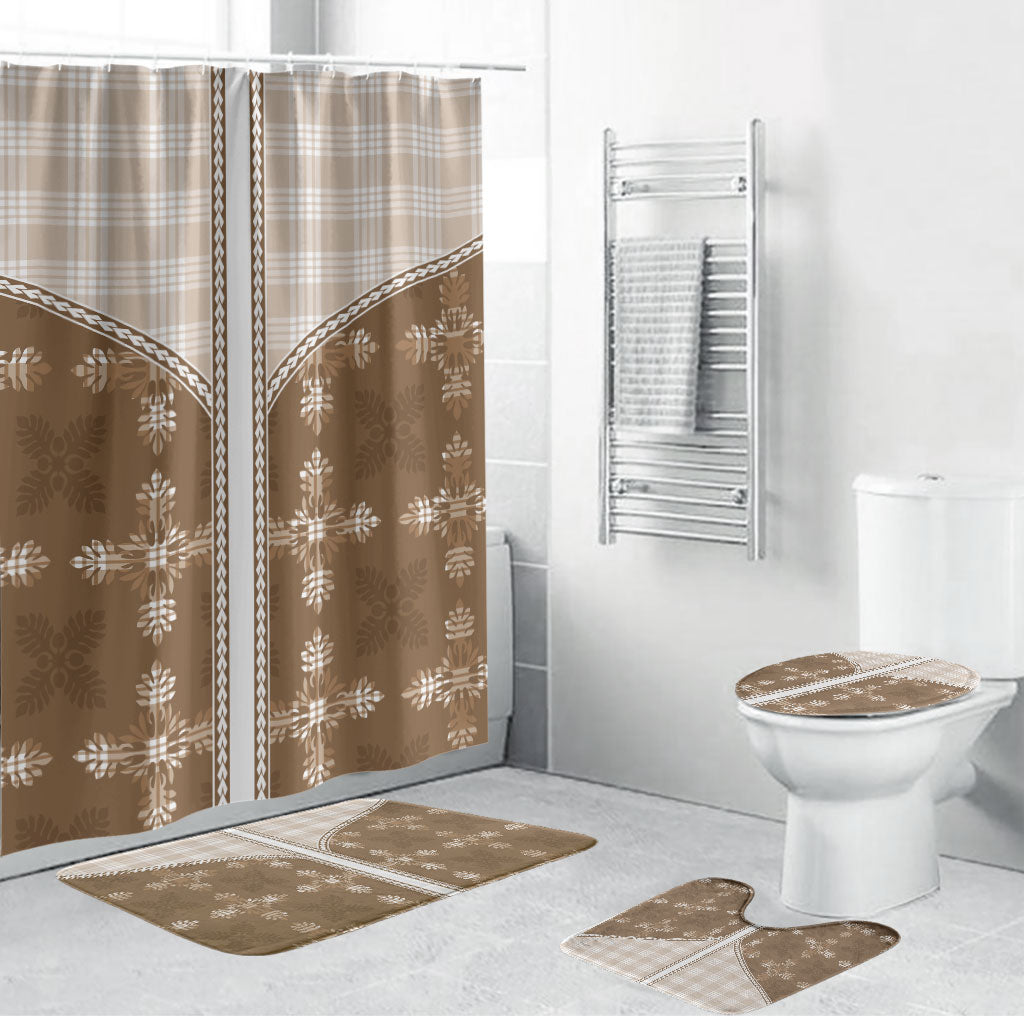 Beige Hawaii Paniolo Quilt Motif Bathroom Set LT05 Bathroom Set (4 pcs) Beige - Polynesian Pride
