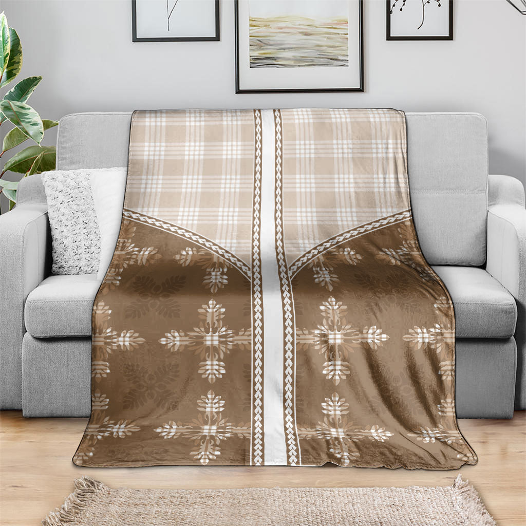 Beige Hawaii Paniolo Quilt Motif Blanket LT05 - Polynesian Pride