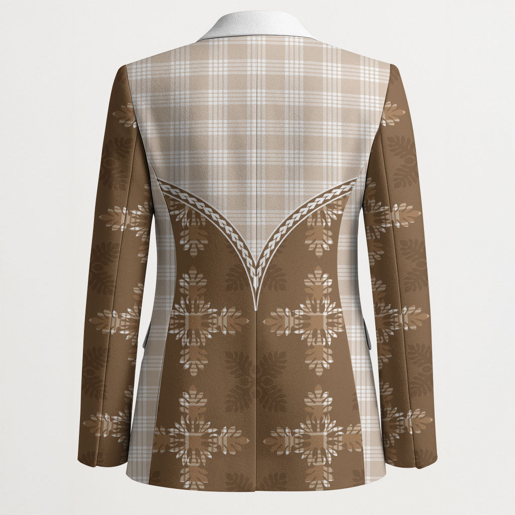 Beige Hawaii Paniolo Quilt Motif Blazer LT05 - Polynesian Pride