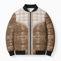 Beige Hawaii Paniolo Quilt Motif Bomber Puffer Jacket LT05 Unisex Beige - Polynesian Pride