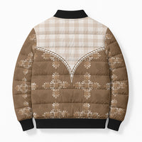 Beige Hawaii Paniolo Quilt Motif Bomber Puffer Jacket LT05 - Polynesian Pride