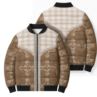 Beige Hawaii Paniolo Quilt Motif Bomber Puffer Jacket LT05 - Polynesian Pride