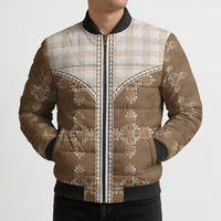 Beige Hawaii Paniolo Quilt Motif Bomber Puffer Jacket LT05 - Polynesian Pride