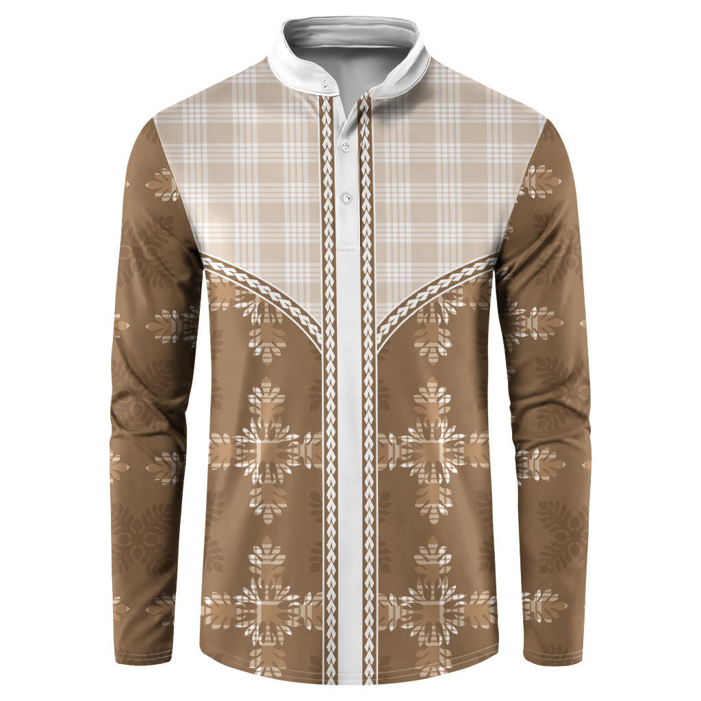 Beige Hawaii Paniolo Quilt Motif Button Sweatshirt LT05 Beige - Polynesian Pride
