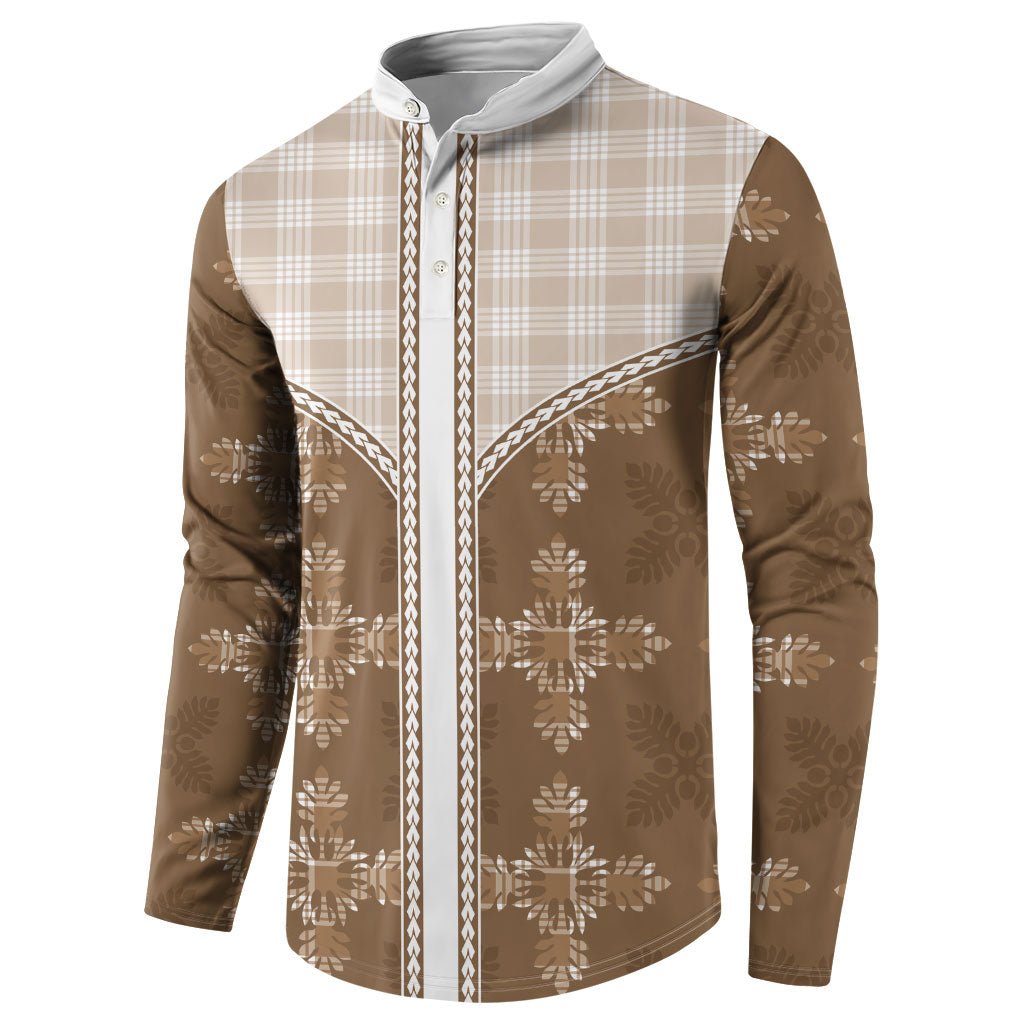 Beige Hawaii Paniolo Quilt Motif Button Sweatshirt LT05 - Polynesian Pride