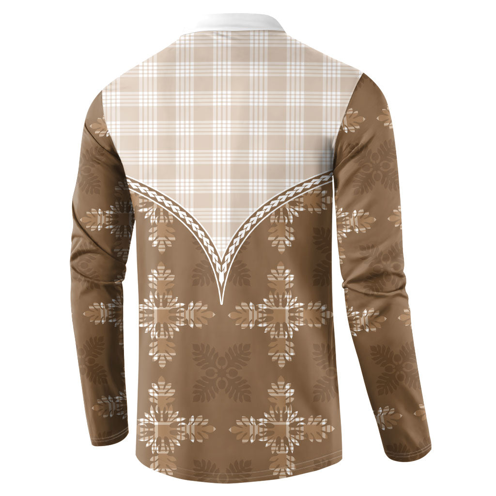 Beige Hawaii Paniolo Quilt Motif Button Sweatshirt LT05 - Polynesian Pride