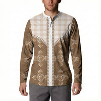 Beige Hawaii Paniolo Quilt Motif Button Sweatshirt LT05 - Polynesian Pride