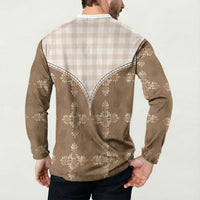 Beige Hawaii Paniolo Quilt Motif Button Sweatshirt LT05 - Polynesian Pride