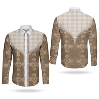 Beige Hawaii Paniolo Quilt Motif Couples Matching Summer Maxi Dress and Long Sleeve Button Shirt LT05 - Polynesian Pride