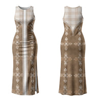Beige Hawaii Paniolo Quilt Motif Couples Matching Tank Maxi Dress and Hawaiian Shirt LT05 - Polynesian Pride