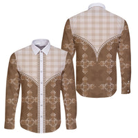 Beige Hawaii Paniolo Quilt Motif Family Matching Puletasi and Hawaiian Shirt LT05 Dad's Shirt - Long Sleeve Beige - Polynesian Pride
