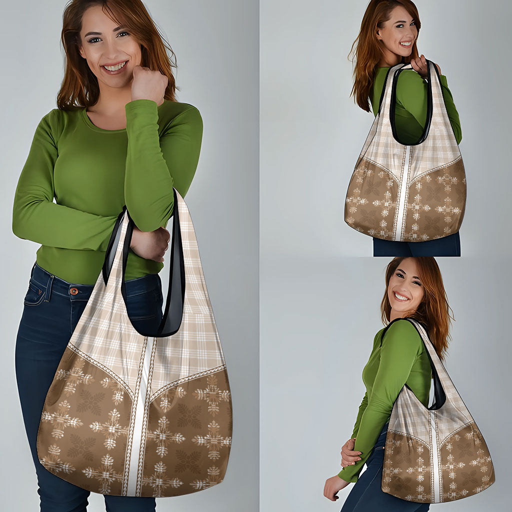 Beige Hawaii Paniolo Quilt Motif Grocery Bag LT05 - Polynesian Pride