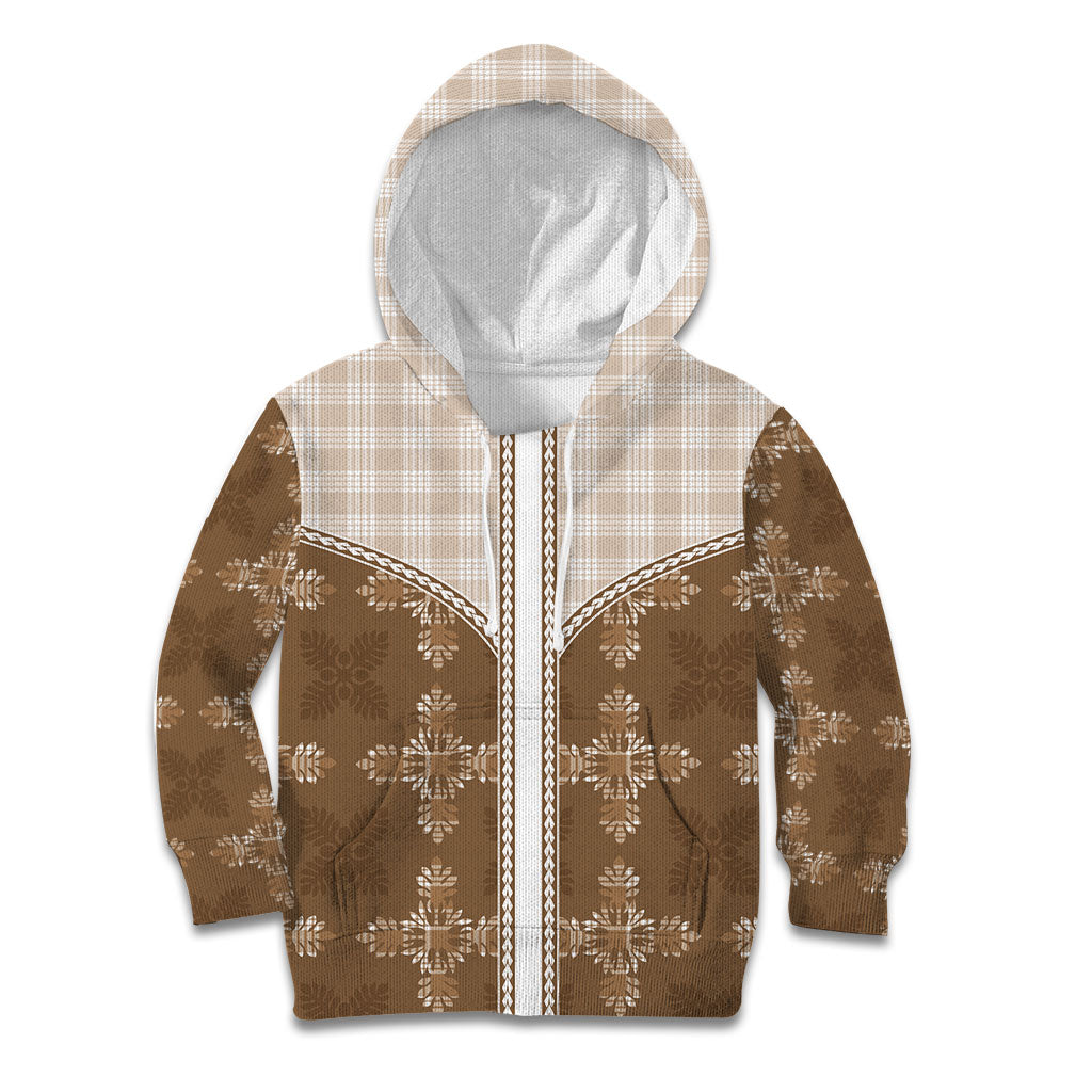 Beige Hawaii Paniolo Quilt Motif Kid Hoodie LT05 Hoodie Beige - Polynesian Pride