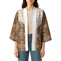 Beige Hawaii Paniolo Quilt Motif Kimono LT05 - Polynesian Pride