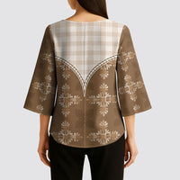 Beige Hawaii Paniolo Quilt Motif Kimono Sleeve Blouse LT05 - Polynesian Pride