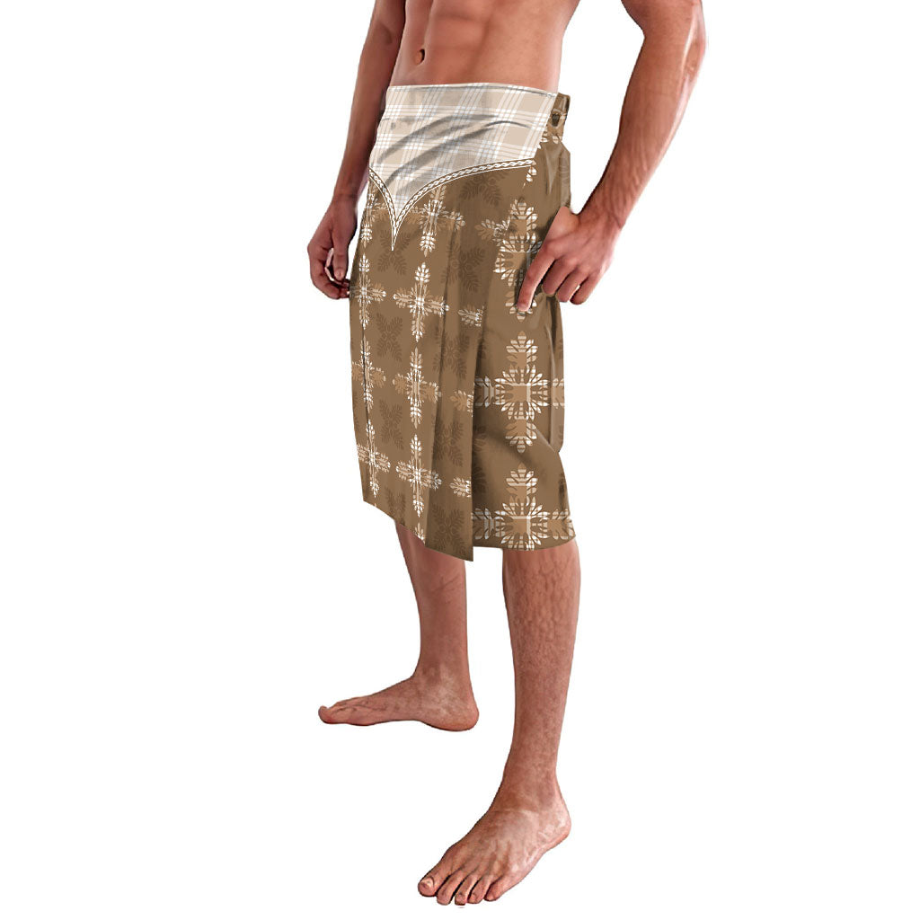 Beige Hawaii Paniolo Quilt Motif Lavalava LT05 - Polynesian Pride