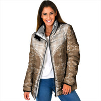 Beige Hawaii Paniolo Quilt Motif Padded Jacket LT05 Women Beige - Polynesian Pride