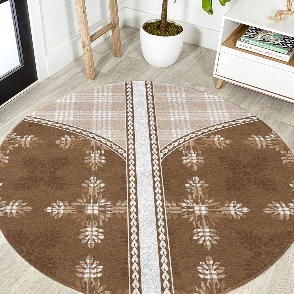 Beige Hawaii Paniolo Quilt Motif Round Carpet LT05 Beige - Polynesian Pride