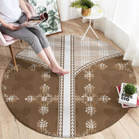 Beige Hawaii Paniolo Quilt Motif Round Carpet LT05 - Polynesian Pride