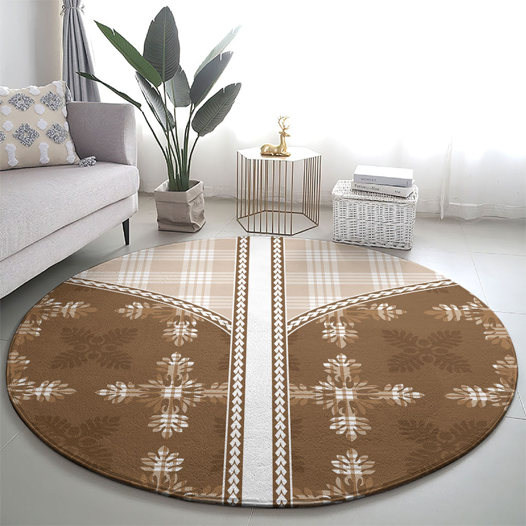 Beige Hawaii Paniolo Quilt Motif Round Carpet LT05 - Polynesian Pride