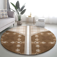Beige Hawaii Paniolo Quilt Motif Round Carpet LT05 - Polynesian Pride