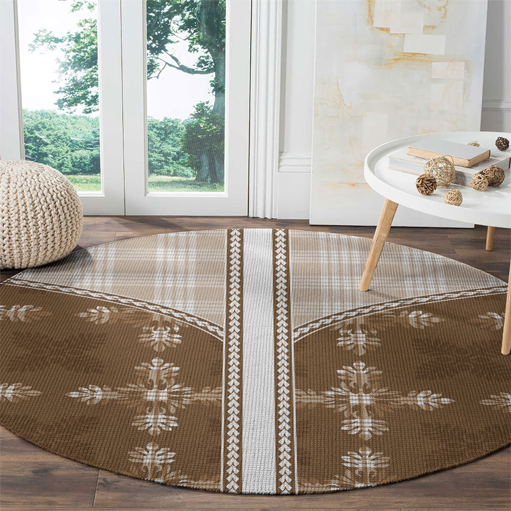 Beige Hawaii Paniolo Quilt Motif Round Carpet LT05 - Polynesian Pride