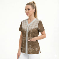 Beige Hawaii Paniolo Quilt Motif Scrub Top LT05 - Polynesian Pride