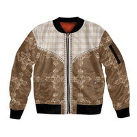 Beige Hawaii Paniolo Quilt Motif Sleeve Zip Bomber Jacket LT05 Unisex Beige - Polynesian Pride