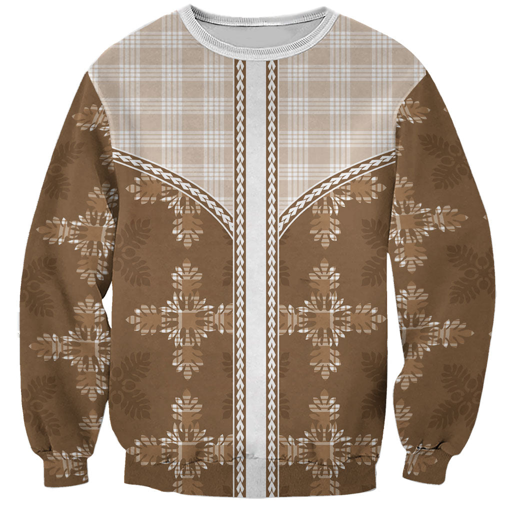 Beige Hawaii Paniolo Quilt Motif Sweatshirt LT05 Unisex Beige - Polynesian Pride